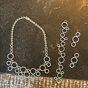 Dazzling Silver Circle Necklace and Bracelet Set